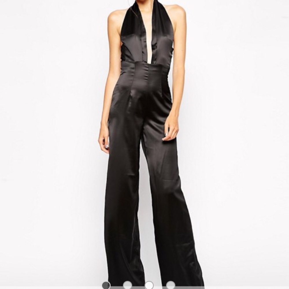 Plunge neck satin jumpsuit